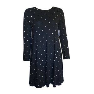 NWT OLD NAVY Black White Polka Dot Long Sleeve Pullover Dress Womens Size XS